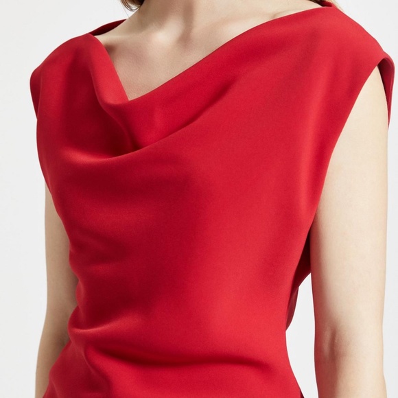 NWT Theory Classic Crepe Draped Boatneck Top Red S - Picture 3 of 6